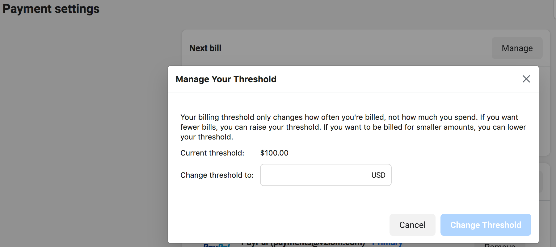 Increase or decrease your billing threshold - Facebook Ads